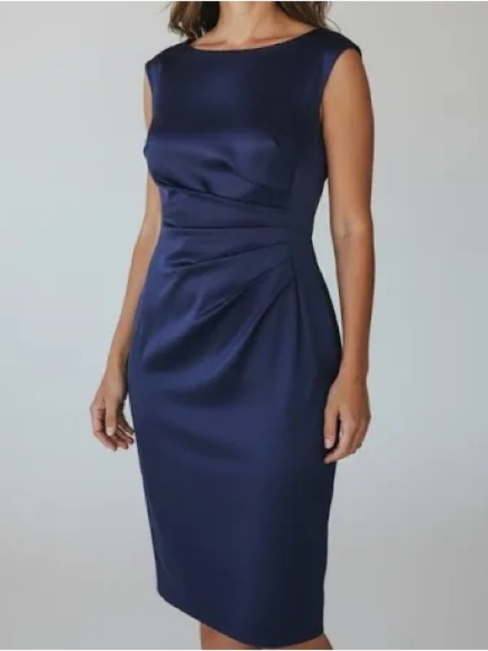 Lauren Ralph Lauren Navy Satin Ruched Sheath Dress Size 14P